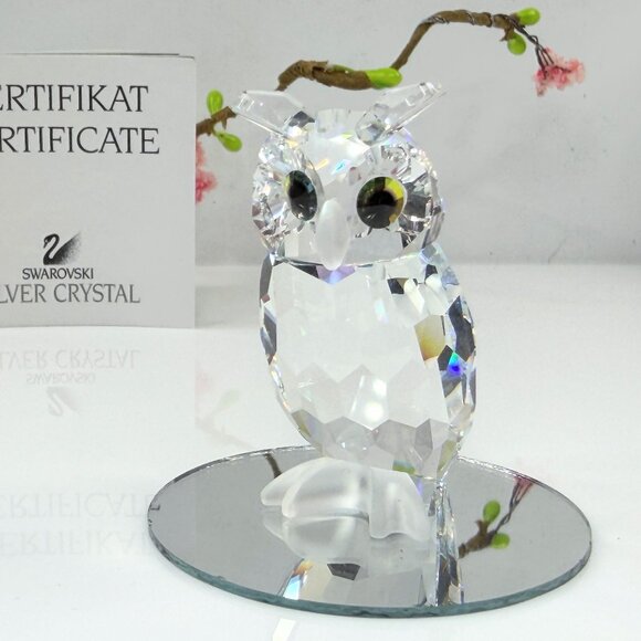Vintage Swarovski Crystal Owl Figurine Retired Silver Crystal Mirror COA S275